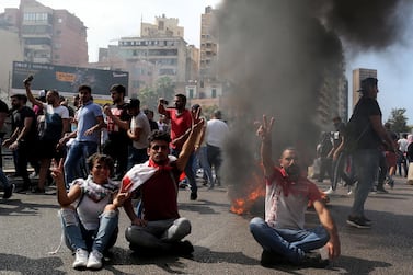 Lebanese protesters block a road during a protest in Beirut, Lebanon. Thousands of civil activists gathered in an anti-government protest against the poor economic situation. EPA