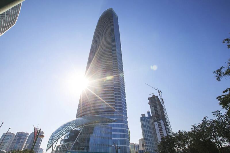The Landmark Tower on Abu Dhabi's Corniche. The majority of residents polled in the capital in the first quarter experienced a rent rise. Mona Al Marzooqi / The National