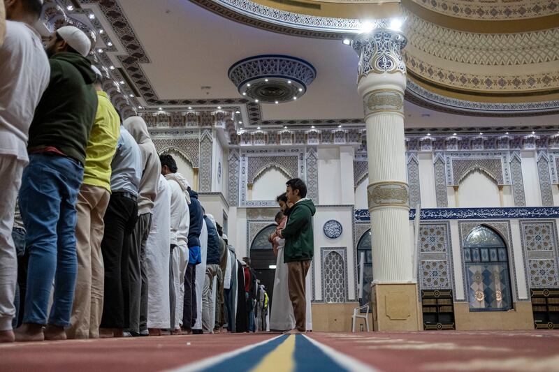 Worshippers perform fajr prayers on the first day of Ramadan at Al Farooq Omar Bin Al Khattab Mosque in Dubai. Antonie Robertson / The National
