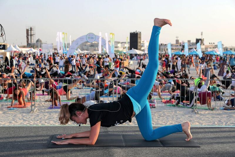 Dubai, United Arab Emirates - October 27th, 2017: Cassey Ho, fitness influencer and American pilates star at Dubai fitness challenge. Friday, October 27th, 2017 at Kite Beach, Dubai. Chris Whiteoak / The National