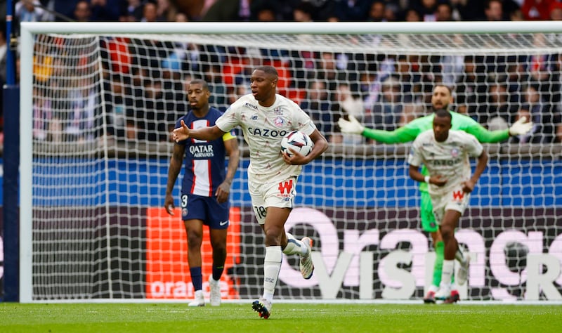 Bafode Diakite celebrates scoring for Lille. Reuters