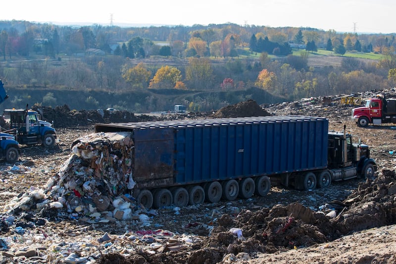 A lorry unloads rubbish at the South Kent landfill in Byron Township, Michigan. The National Oceanic and Atmospheric Administration released a study calculating that levels of the heat-trapping gas methane rose at a record pace in 2021.  AP Photo
