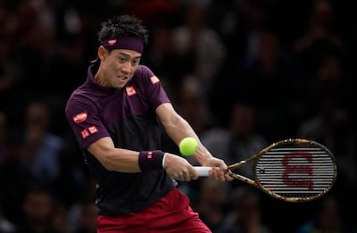 Tennis - ATP 1000 - Paris Masters - AccorHotels Arena, Paris, France - November 2, 2018. Japan's Kei Nishikori in action during his quarter-final match against Switzerland's Roger Federer. REUTERS/Gonzalo Fuentes