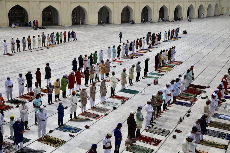 Muslims take part in the Eid Al Fitr prayer at the Baitul Mukarram National Mosque in Dhaka, Bangladesh, in 2020. Reuters