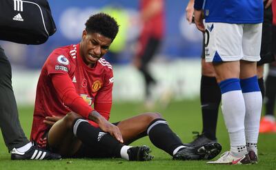 Manchester United's English striker Marcus Rashford reacts after being fouled by Everton's Brazilian striker Bernard (R) during the English Premier League football match between Everton and Manchester United at Goodison Park in Liverpool, north west England on November 7, 2020. Manchester United won the match 3-1. - RESTRICTED TO EDITORIAL USE. No use with unauthorized audio, video, data, fixture lists, club/league logos or 'live' services. Online in-match use limited to 120 images. An additional 40 images may be used in extra time. No video emulation. Social media in-match use limited to 120 images. An additional 40 images may be used in extra time. No use in betting publications, games or single club/league/player publications.
 / AFP / POOL / Paul ELLIS / RESTRICTED TO EDITORIAL USE. No use with unauthorized audio, video, data, fixture lists, club/league logos or 'live' services. Online in-match use limited to 120 images. An additional 40 images may be used in extra time. No video emulation. Social media in-match use limited to 120 images. An additional 40 images may be used in extra time. No use in betting publications, games or single club/league/player publications.

