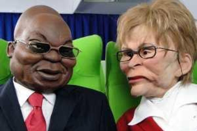 Puppets of Jacob Zuma and Helen Zille in a scene from the new South African satirical puppet show, ZAnews. Courtesy Both Worlds *** Local Caption ***  DSC01529.jpg
