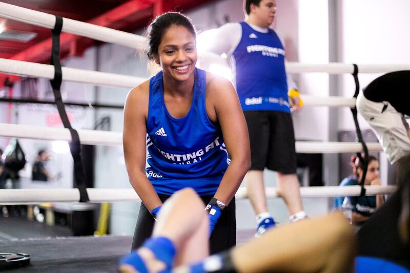 DUBAI, UNITED ARAB EMIRATES - April 9 2019.

Giselle Camoens, a participant of Fighting Fit Dubai reality show, trains at Real Boxing Only Gym.

(Photo by Reem Mohammed/The National)

Reporter: 
Section: 