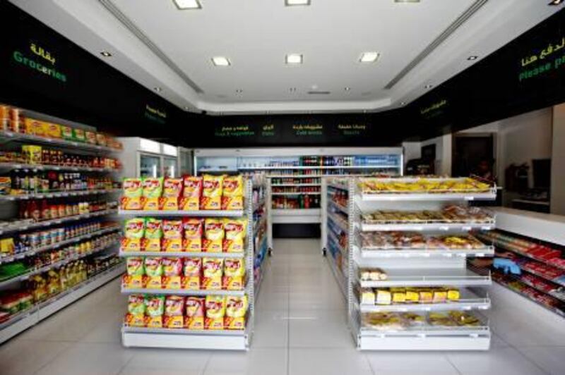 Abu Dhabi -- July 26, 2011 -- The interior of the Baqala grocery store. Baqala is the only model store that follows the government's new guidelines and regulations. (Razan Alzayani / The National) 