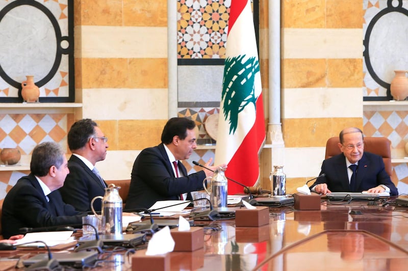 Lebanese President Michel Aoun heads the first meeting of Prime Minister Hassan Diab's newly formed government. AFP