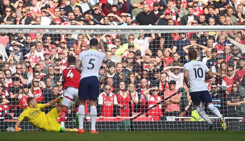 Harry Kane scores the equaliser from the penalty spot. EPA