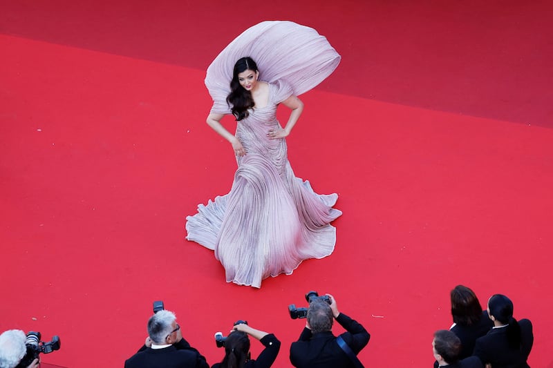 2022: The actress turned heads at the screening of 'Armageddon Time' wearing a dramatic architectural gown in pale pink, covered with silver embellishment, by Indian designer Gaurav Gupta. Photo: Reuters
