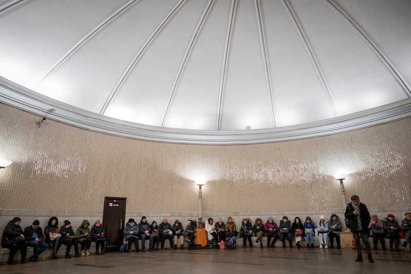 People take shelter inside a Kyiv metro station during the Russian missile and drone attack. Reuters