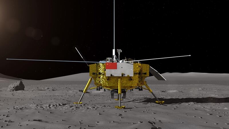 epa07258451 A handout photo made available by the Lunar Exploration and Space Engineering Center of China National Space Administration (CNSA) on 02 January 2019 shows an artist impression of the moon lander for China's Chang'e-4 lunar probe. China's Chang'e-4 lunar probe is expected to make the first-ever soft landing on the far side of the moon in coming days.  EPA/China National Space Administration / HANDOUT EDITORIAL USE ONLY/NO SALES HANDOUT EDITORIAL USE ONLY/NO SALES