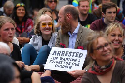 Hundreds of Extinction Rebellion activists demand that governments act against climate change. EPA