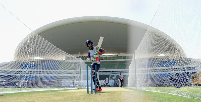 ABU DHABI, UNITED ARAB EMIRATES - OCTOBER 11:  Moeen Ali of England bats during a nets session at Zayed Cricket Stadium on October 11, 2015 in Abu Dhabi, United Arab Emirates.  (Photo by Gareth Copley/Getty Images)