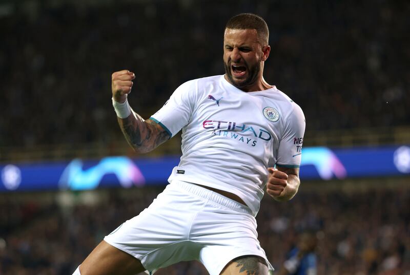 City's Kyle Walker celebrates scoring. Reuters