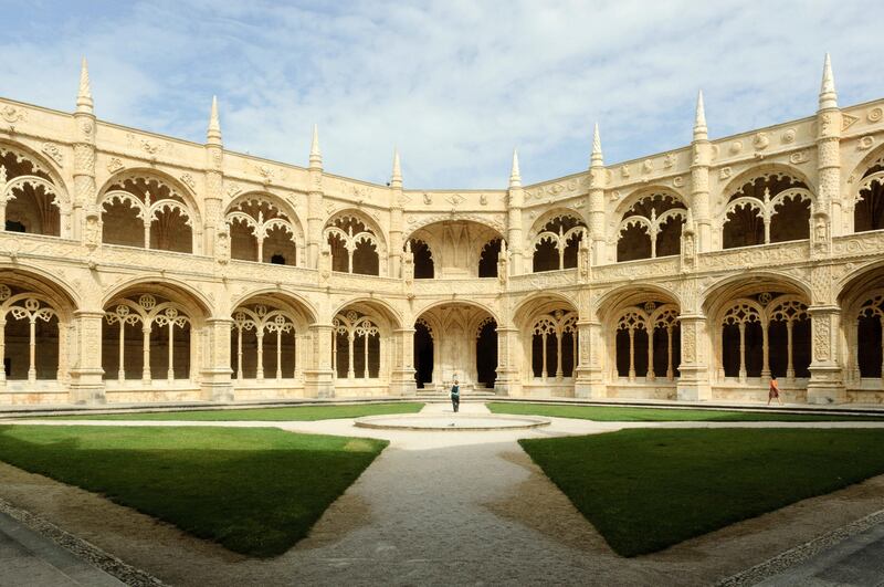 Courtyard of the gothic Jeronimos Monastery (UNESCO World Heritage), Belem-Lisbon, Portugal.