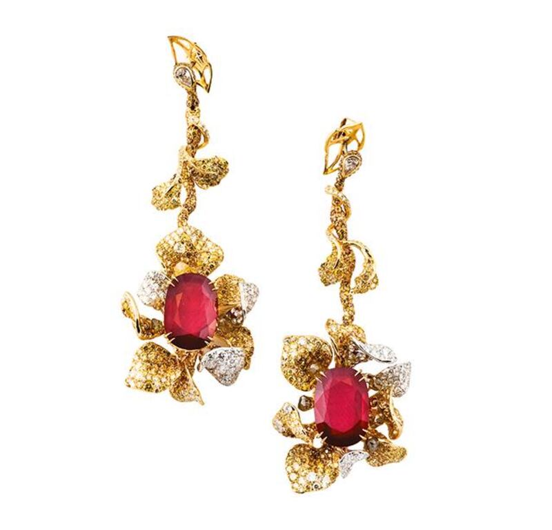 Ruby Sunflower earrings, starting at Dh330,595, Cindy Chao. Courtesy Cindy Chao