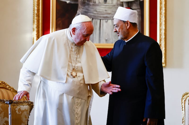 The Pope meets the Grand Imam, Dr Ahmed Al Tayeb. Reuters