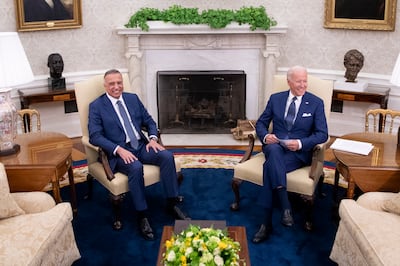 US President Joe Biden meets Iraqi Prime Minister Mustafa Al Kadhimi in Washington earlier in the week. EPA