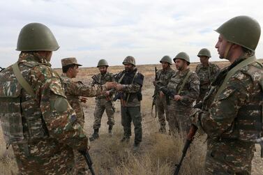 Armenian reservists undergo training at a firing range before their departure for the front line in the course of a military conflict with the armed forces of Azerbaijan over the breakaway region of Nagorno-Karabakh, near Yerevan, Armenia October 25, 2020. Reuters