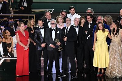 The cast and crew of 'Succession' onstage during the 74th Emmy Awards. AFP