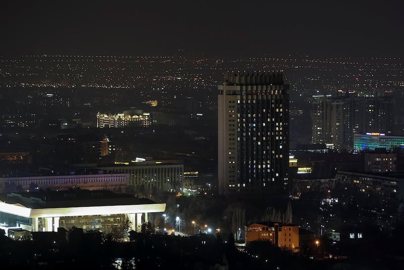 The hotel 'Kazakhstan' is seen after the lights are switched off for Earth Hour in Almaty, Kazakhstan. Reuters