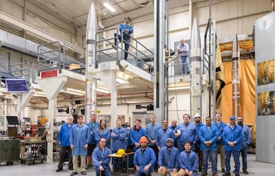 Engineers pose with the sounding rockets for the Apep mission. Photo: Nasa