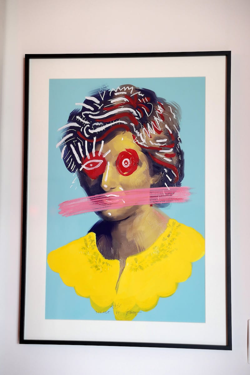 A whimsical portrait of Princess Diana, which Davis bought from a Dutch pop artist.