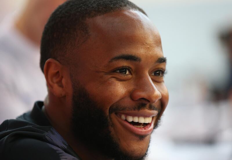 BURTON-UPON-TRENT, ENGLAND - JUNE 05:  Raheem Sterling of England looks on during an England media session at St Georges Park on June 5, 2018 in Burton-upon-Trent, England.  (Photo by Alex Livesey/Getty Images)