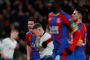 Tottenham's Kieran Trippier reacts after missing a penalty against Crystal Palace. Reuters