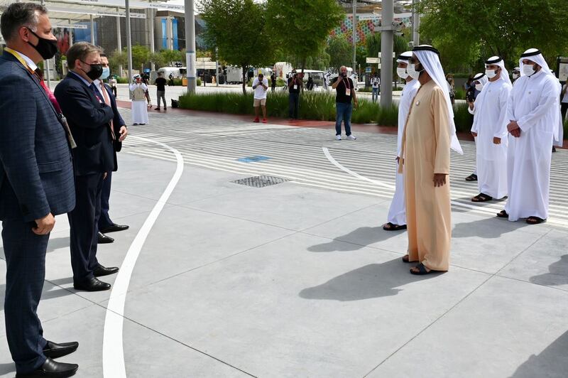 Sheikh Mohammed bin Rashid, Vice President and Ruler of Dubai, visits the Russia pavilion at Expo 2020 Dubai.