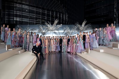 Giorgio Armani with his models at the One Night Only show in Dubai. Photo: Armani