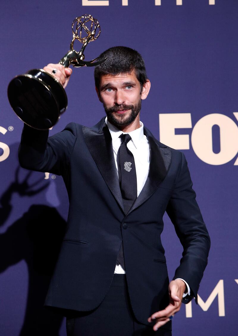 Ben Whishaw holds the Emmy for Outstanding Supporting Actor In A Limited Series Or Movie for 'A Very English Scandal' at the 71st annual Primetime Emmy Awards ceremony held at the Microsoft Theater in Los Angeles, California, USA, 22 September 2019. EPA