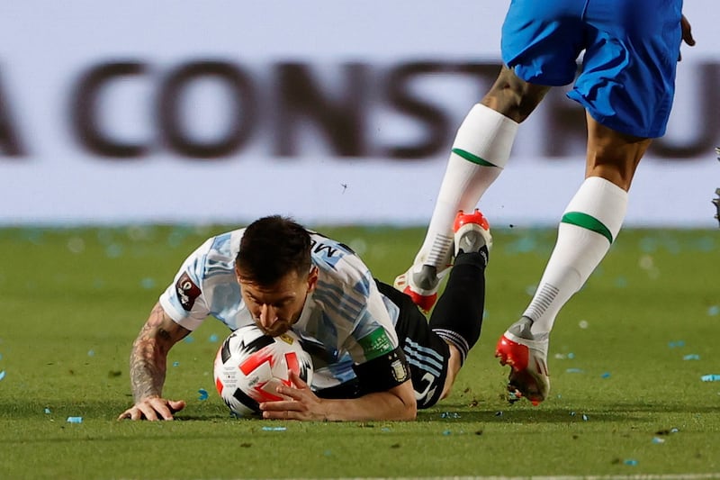 Lionel Messi in action for Argentina against Brazil. EPA