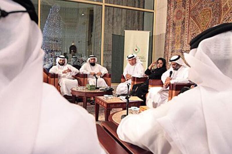 FNC members (left to right) Marwan Bin Ghalita, Rashad Bukhash, Ahmad Abdul Malik Ahli, Mona J Al Bahar and Hamad Al Rahoomi during a meeting at the Cultural and Scientific Association.