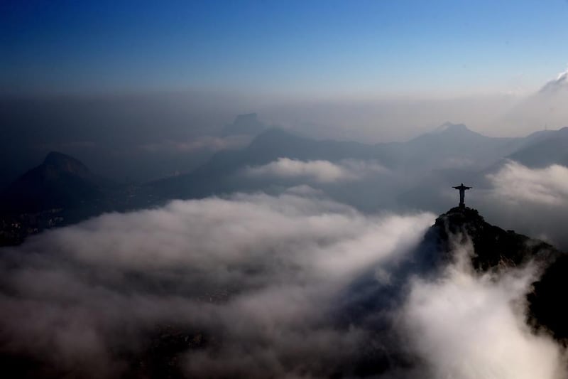 An aerial view of the Christ the Redeemer statue as Rio prepares for the 2016 Summer Olympic Games. Matthew Stockman / Getty Images
