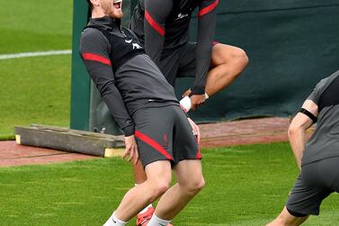 Andy Robertson and Trent Alexander-Arnold during a Liverpool training session at Melwood. Getty