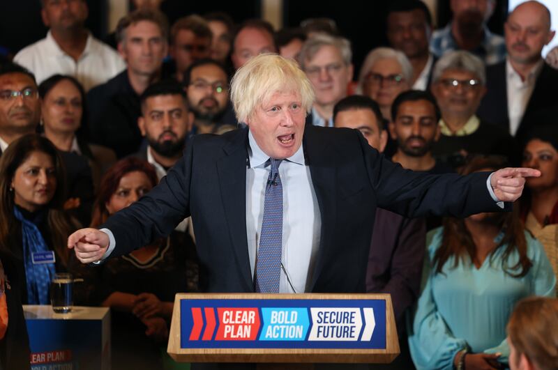 Former British prime minister Boris Johnson campaigns at a Conservative Party election event in London on July 2. EPA