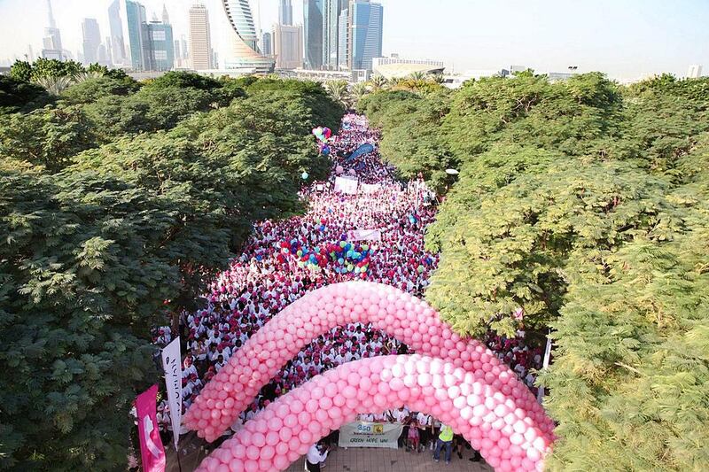 A total of 15,000 people marched 2km at Zabeel Park on Friday to raise awareness of breast cancer. Courtesy of Burjuman Pink Walkathon  