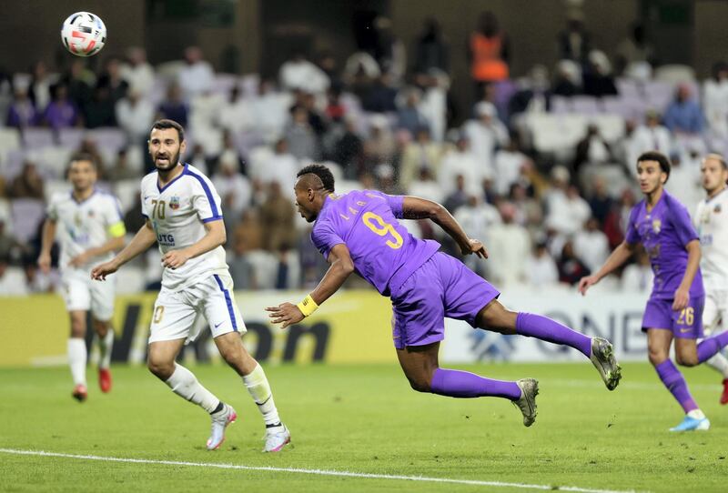 Al Ain, United Arab Emirates - Reporter: John McAuley: Kodjo Fo-Doh Laba of Al Ain misses a great chance. Al Ain take on Bunyodkor in the play-off to game qualify for the 2020 Asian Champions League. Tuesday, January 28th, 2020. Hazza bin Zayed Stadium, Al Ain. Chris Whiteoak / The National