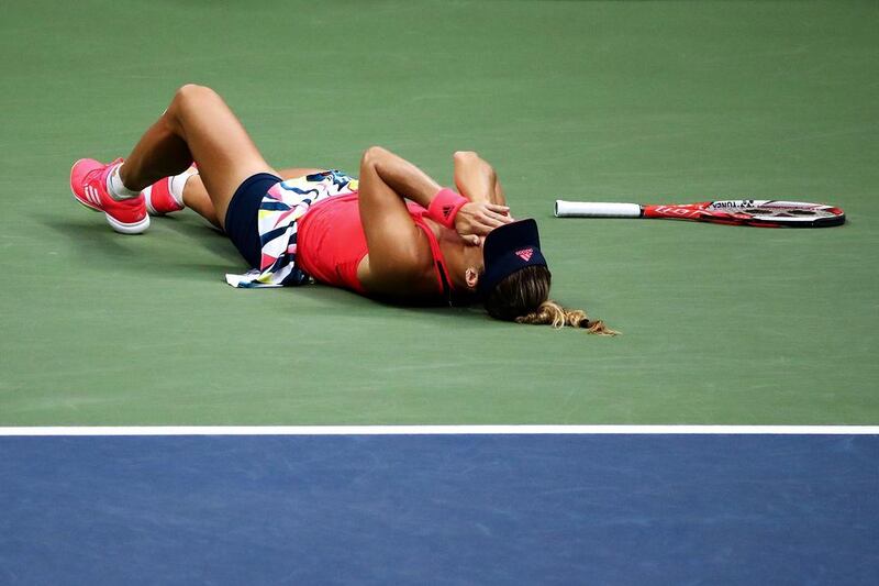 Angelique Kerber of Germany celebrates after winning 6-3, 4-6, 6-4) against Karolina Pliskova of the Czech Republic to win the US Open final. Michael Heiman / Getty Images