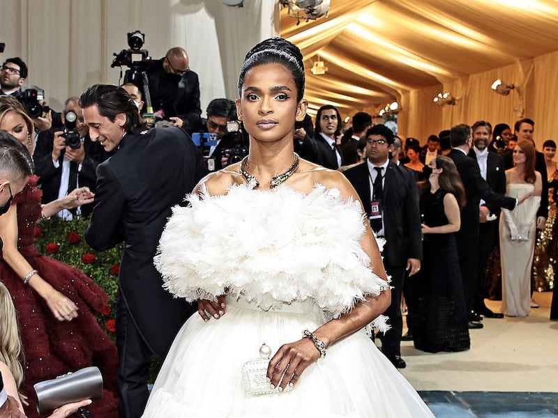 For the Met Gala 2022, Ramla Ali wore a white ruffled and feathered Giambattista Valli haute couture tulle gown. Getty Images