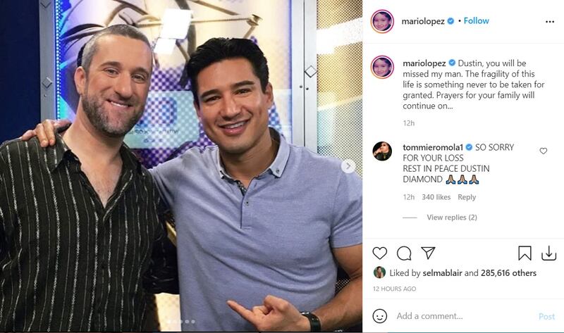 Actor and presenter Mario Lopez, who played sports-mad ladies man AC Slater in the show, said he would miss his late co-star. Instagram