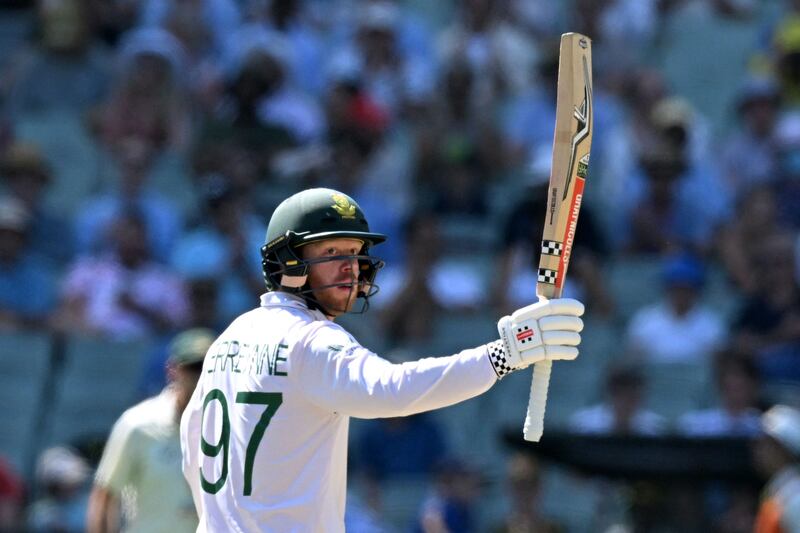 South Africa's Kyle Verreynne acknowledges the applause after scoring a half-century. AFP