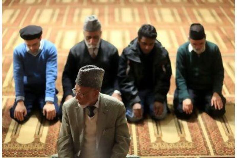 Daoud Hanif, the vice president of the Ahmadiyya community, leads prayers at the Bait-uz-Zafar mosque in New York City.