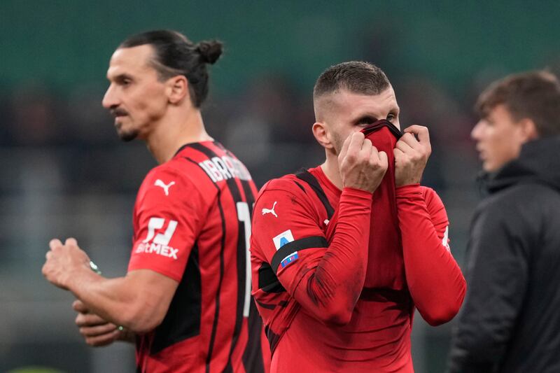 AC Milan's Ante Rebic, right, and Zlatan Ibrahimovic. AP