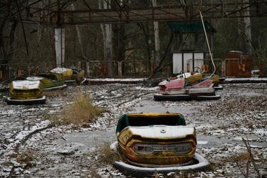 Bumper cars in an abandoned amusement park in the ghost town of Pripyat, not far from Chernobyl nuclear power plant. AFP