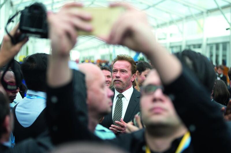 US actor and former California governor Arnold Schwarzenegger, leaves after a press conference as part of the COP21 UN conference on climate change, on December 8, 2015, in Le Bourget near Paris. Alain Jocard / Agence France-Presse