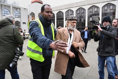 Stabbing victim Muslim prayer leader Raafat Maglad arrives at the London Central Mosque after being released from hospital. AP